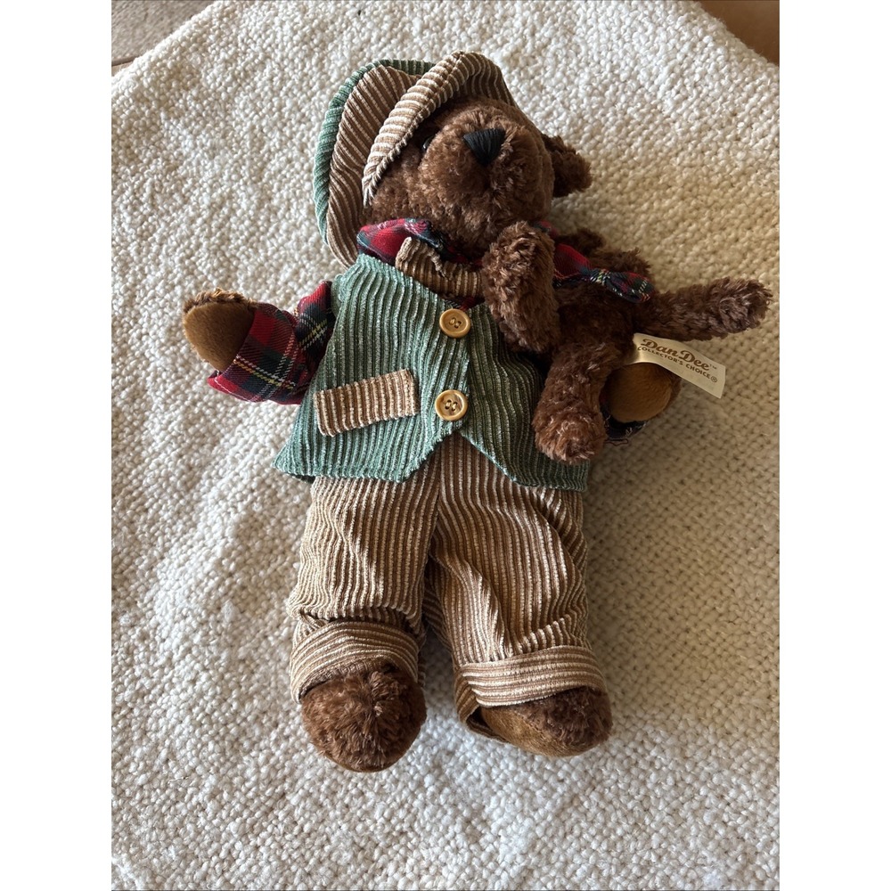 VTG NEW Dan Dee Stuffed Bear Plush Doll in Corduroy Suit Newsboy Hat Plaid